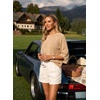 image:imageDokotoo Womens Sweaters Oversized 34 Button Sleeve Crewneck Casual Lightweight Knit Solid Pullover Sweater TopsKhaki