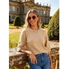 image:imageDokotoo Womens Sweaters Oversized 34 Button Sleeve Crewneck Casual Lightweight Knit Solid Pullover Sweater TopsKhaki