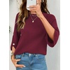 image:imageDokotoo Womens Sweaters Oversized 34 Button Sleeve Crewneck Casual Lightweight Knit Solid Pullover Sweater TopsRed