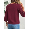 image:imageDokotoo Womens Sweaters Oversized 34 Button Sleeve Crewneck Casual Lightweight Knit Solid Pullover Sweater TopsRed