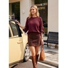 image:imageDokotoo Womens Sweaters Oversized 34 Button Sleeve Crewneck Casual Lightweight Knit Solid Pullover Sweater TopsRed