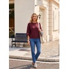 image:imageDokotoo Womens Sweaters Oversized 34 Button Sleeve Crewneck Casual Lightweight Knit Solid Pullover Sweater TopsRed