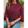 image:imageDokotoo Womens Sweaters Oversized 34 Button Sleeve Crewneck Casual Lightweight Knit Solid Pullover Sweater TopsRed