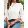 image:imageDokotoo Womens Sweaters Oversized 34 Button Sleeve Crewneck Casual Lightweight Knit Solid Pullover Sweater TopsWhite