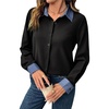 image:imageDokotoo Button Down Shirts for Women Long Sleeve Denim Patchwork Tops  Fashion Collared Shirt Long Sleeve Denim Patchwork Color Block Office Work Top Fall Outfits Daily Casual 2026Black