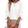 image:imageDokotoo Womens Sweaters Oversized 34 Button Sleeve Crewneck Casual Lightweight Knit Solid Pullover Sweater TopsWhite