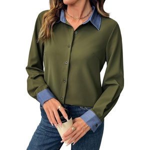 image:imageDokotoo Button Down Shirts for Women Long Sleeve Denim Patchwork Tops  Fashion Collared Shirt Long Sleeve Denim Patchwork Color Block Office Work Top Fall Outfits Daily Casual 2026Green
