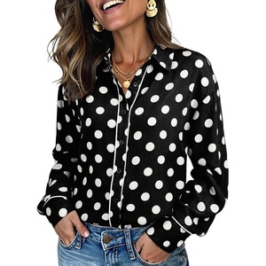 image:imageDokotoo Womens Tops Polka Dot Long Sleeve Button Down V Neck Shirts  Fall Outfits 2026 Long Sleeve Polka Dot Button Up Collared Shirts Business Casual Fashion ClothingBlack