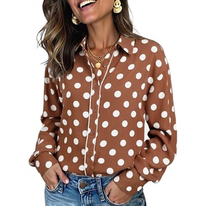 image:imageDokotoo Womens Tops Polka Dot Long Sleeve Button Down V Neck Shirts  Fall Outfits 2026 Long Sleeve Polka Dot Button Up Collared Shirts Business Casual Fashion ClothingBrown