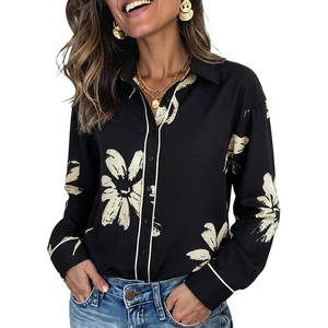 image:imageDokotoo Womens Tops Polka Dot Long Sleeve Button Down V Neck Shirts  Fall Outfits 2026 Long Sleeve Polka Dot Button Up Collared Shirts Business Casual Fashion ClothingFloral Black