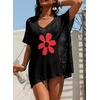 image:imageDokotoo Womens Crochet Mesh Swimsuit Cover Up V Neck Beach Dress Bathing Suit Coverups for SwimwearBlack