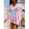 image:imageDokotoo Womens Crochet Mesh Swimsuit Cover Up V Neck Beach Dress Bathing Suit Coverups for SwimwearPink
