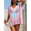 image:imageDokotoo Womens Crochet Mesh Swimsuit Cover Up V Neck Beach Dress Bathing Suit Coverups for SwimwearPink