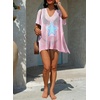image:imageDokotoo Womens Crochet Mesh Swimsuit Cover Up V Neck Beach Dress Bathing Suit Coverups for SwimwearPink
