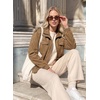 image:imageDokotoo Womens Faux Suede Bomber Jacket Cropped Long Sleeve Cropped CoatLight French Beige