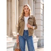 image:imageDokotoo Womens Faux Suede Bomber Jacket Cropped Long Sleeve Cropped CoatLight French Beige
