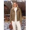 image:imageDokotoo Womens Faux Suede Bomber Jacket Cropped Long Sleeve Cropped CoatLight French Beige