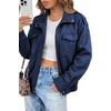 image:imageDokotoo Womens Faux Suede Bomber Jacket Cropped Long Sleeve Cropped CoatSail Blue