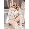 image:imageDokotoo Womens Faux Suede Bomber Jacket Cropped Long Sleeve Cropped CoatWhite
