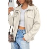 image:imageDokotoo Womens Faux Suede Bomber Jacket Cropped Long Sleeve Cropped CoatWhite