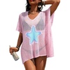 image:imageDokotoo Womens Crochet Mesh Swimsuit Cover Up V Neck Beach Dress Bathing Suit Coverups for SwimwearPink