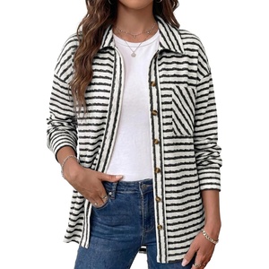 image:imageDokotoo Jackets for Women Fashion Long Sleeve Striped Shacket Tops OutfitsBlack