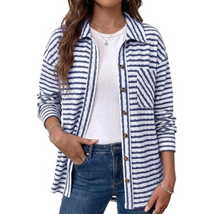 image:imageDokotoo Jackets for Women Fashion Long Sleeve Striped Shacket Tops OutfitsBlue