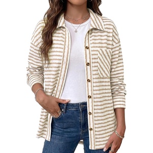 image:imageDokotoo Jackets for Women Fashion Long Sleeve Striped Shacket Tops OutfitsKhaki