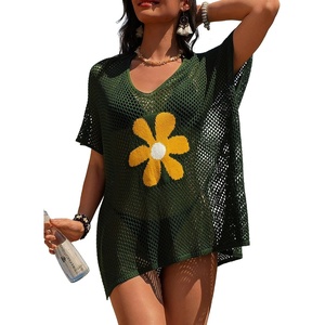 image:imageDokotoo Womens Crochet Mesh Swimsuit Cover Up V Neck Beach Dress Bathing Suit Coverups for SwimwearFern Green
