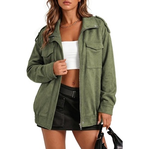 image:imageDokotoo Womens Faux Suede Bomber Jacket Cropped Long Sleeve Cropped CoatVineyard Green