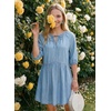 image:imageDokotoo Denim Dress for Women Short Puff Sleeve V Neck Solid Babydoll Jean DressesBeau Blue