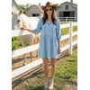 image:imageDokotoo Denim Dress for Women Short Puff Sleeve V Neck Solid Babydoll Jean DressesBeau Blue