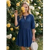 image:imageDokotoo Denim Dress for Women Short Puff Sleeve V Neck Solid Babydoll Jean DressesDirty Blue