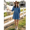 image:imageDokotoo Denim Dress for Women Short Puff Sleeve V Neck Solid Babydoll Jean DressesDusk Blue
