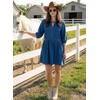 image:imageDokotoo Denim Dress for Women Short Puff Sleeve V Neck Solid Babydoll Jean DressesSail Blue