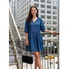 image:imageDokotoo Denim Dress for Women Short Puff Sleeve V Neck Solid Babydoll Jean DressesSail Blue
