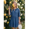 image:imageDokotoo Denim Dress for Women Short Puff Sleeve V Neck Solid Babydoll Jean DressesSail Blue
