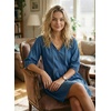 image:imageDokotoo Denim Dress for Women Short Puff Sleeve V Neck Solid Babydoll Jean DressesSail Blue