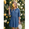image:imageDokotoo Denim Dress for Women Short Puff Sleeve V Neck Solid Babydoll Jean DressesSky Blue