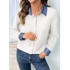 image:imageDokotoo Button Down Shirts for Women Long Sleeve Denim Patchwork TopsWhite