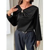 image:imageDokotoo Womens Shirts Long Sleeve Dressy Casual V Neck Satin TopBlack