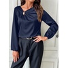 image:imageDokotoo Womens Shirts Long Sleeve Dressy Casual V Neck Satin TopBlue