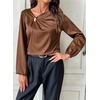 image:imageDokotoo Womens Shirts Long Sleeve Dressy Casual V Neck Satin TopBrown