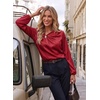 image:imageDokotoo Womens Shirts Long Sleeve Dressy Casual V Neck Satin TopRed