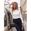 image:imageDokotoo Womens Shirts Long Sleeve Dressy Casual V Neck Satin TopWhite