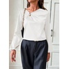 image:imageDokotoo Womens Shirts Long Sleeve Dressy Casual V Neck Satin TopWhite