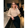 image:imageDokotoo Womens Shirts Long Sleeve V Neck Shirred Business Casual TopsBeige