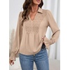 image:imageDokotoo Womens Shirts Long Sleeve V Neck Shirred Business Casual TopsBeige
