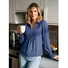 image:imageDokotoo Womens Shirts Long Sleeve V Neck Shirred Business Casual TopsNavy Blue