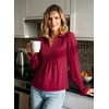image:imageDokotoo Womens Shirts Long Sleeve V Neck Shirred Business Casual TopsRed